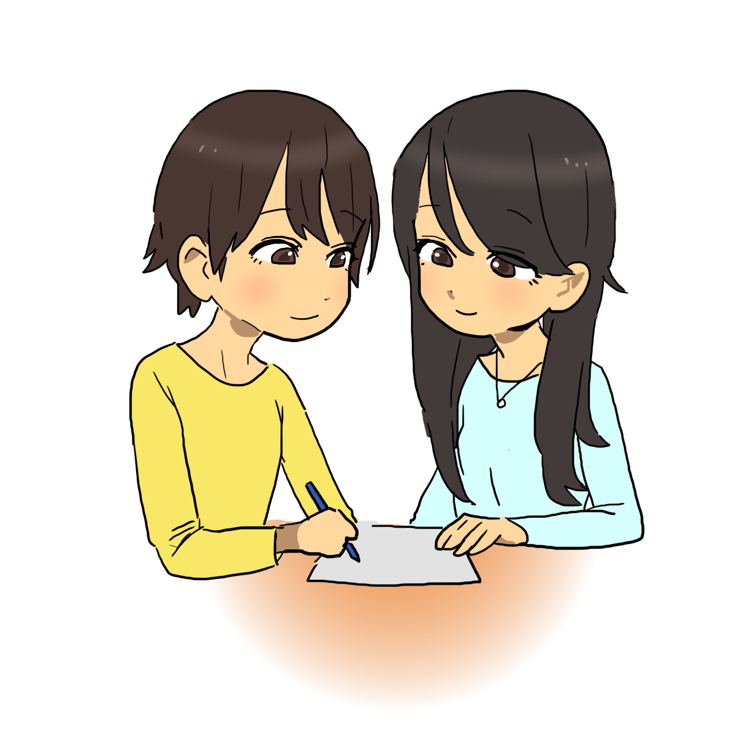将来の備えを話し合い、書類を準備する二人のイラスト